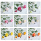 5pcs Artificial Peony Silk Flowers Bouquet Decor Faux Floral Arrangements - Purple Red - Close-Up Angle