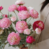 5pcs Artificial Peony Silk Flowers Bouquet Decor Faux Floral Arrangements - Purple Red - Top-Down View