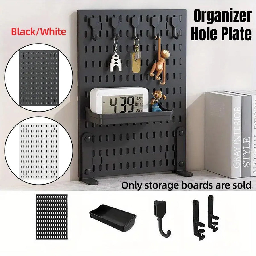 Clip-On Vertical Hole Board Desktop Organizer Punch-Free Office Partition Shelf - White