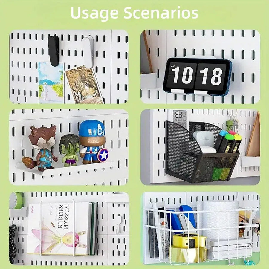 Clip-On Vertical Hole Board Desktop Organizer Punch-Free Office Partition Shelf - White