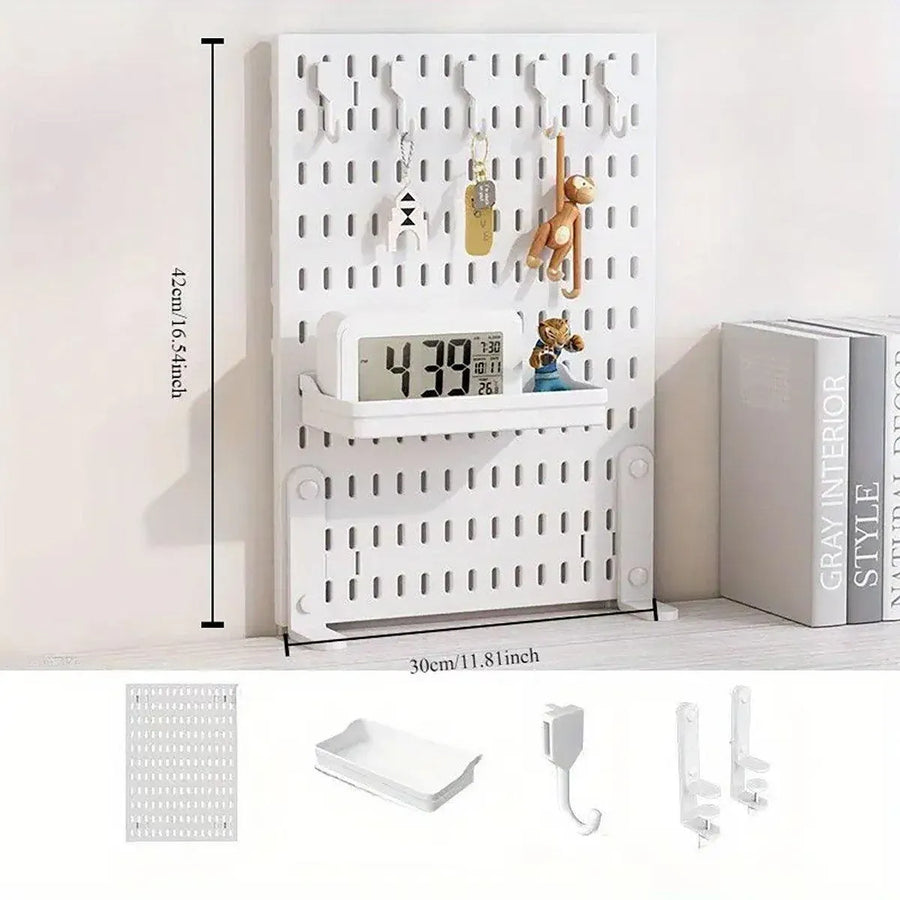 Clip-On Vertical Hole Board Desktop Organizer Punch-Free Office Partition Shelf - White