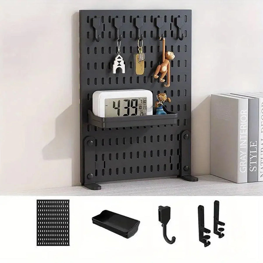Clip-On Vertical Hole Board Desktop Organizer Punch-Free Office Partition Shelf - White