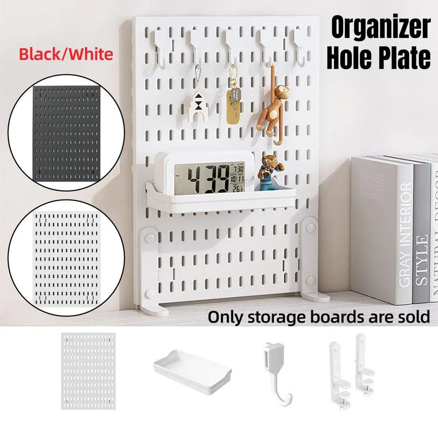Clip-On Vertical Hole Board Desktop Organizer Punch-Free Office Partition Shelf - White