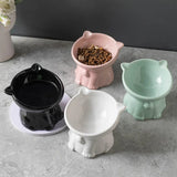Ceramic Cat Bowl Cute Tall Raised Cat Food Bowl for Pets Eating Comfortably - Black - 45-Degree Angle