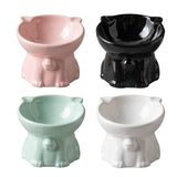 Ceramic Cat Bowl Cute Tall Raised Cat Food Bowl for Pets Eating Comfortably - Black - Front View