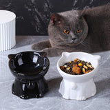 Ceramic Cat Bowl Cute Tall Raised Cat Food Bowl for Pets Eating Comfortably - Black - 45-Degree Angle