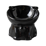 Ceramic Cat Bowl Cute Tall Raised Cat Food Bowl for Pets Eating Comfortably - Black - Close-Up Angle