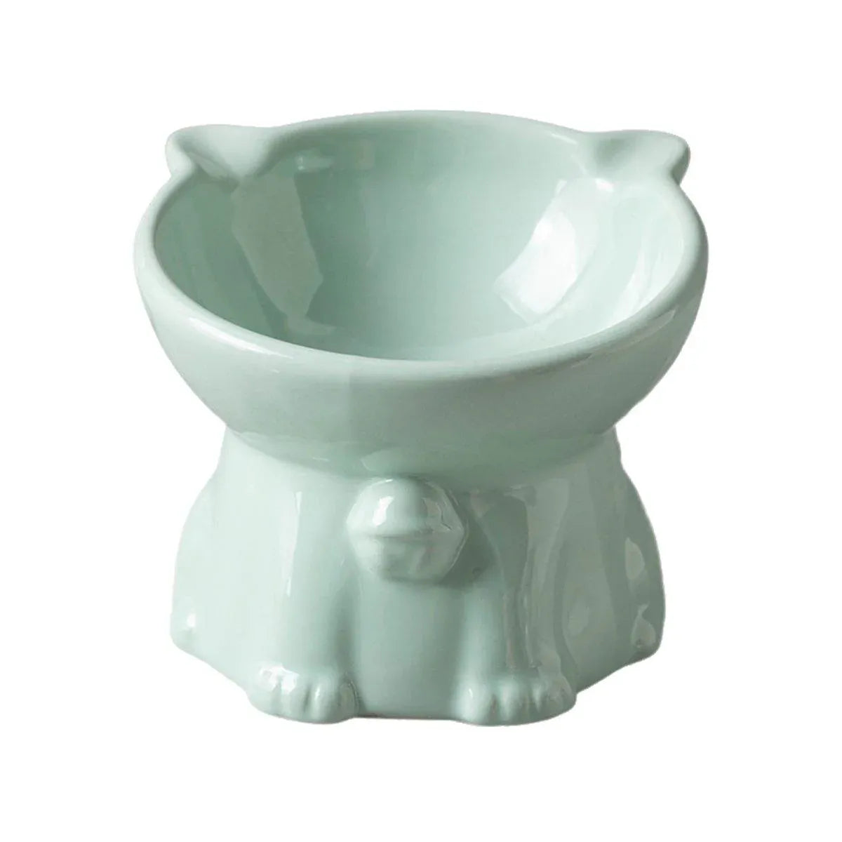 Ceramic Cat Bowl Cute Tall Raised Cat Food Bowl for Pets Eating Comfortably - Green