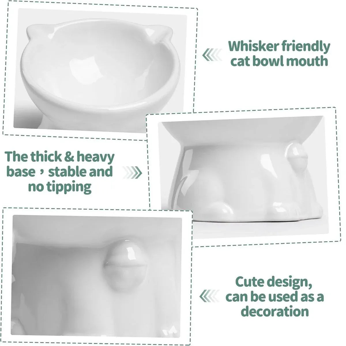 Ceramic Cat Bowl Cute Tall Raised Cat Food Bowl for Pets Eating Comfortably - Green