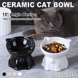 Ceramic Cat Bowl Cute Tall Raised Cat Food Bowl for Pets Eating Comfortably - Green - Extra Image