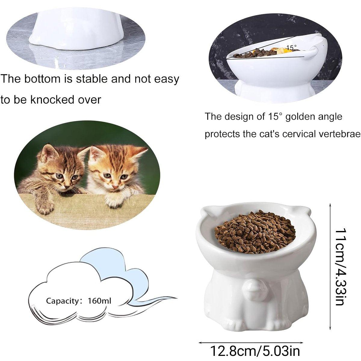 Ceramic Cat Bowl Cute Tall Raised Cat Food Bowl for Pets Eating Comfortably - Green