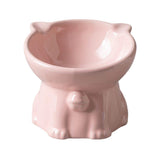 Ceramic Cat Bowl Cute Tall Raised Cat Food Bowl for Pets Eating Comfortably - Pink - Low Angle