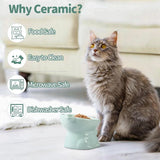 Ceramic Cat Bowl Cute Tall Raised Cat Food Bowl for Pets Eating Comfortably - White - Extra Image