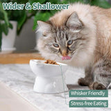Ceramic Cat Bowl Cute Tall Raised Cat Food Bowl for Pets Eating Comfortably - White - Extra Image