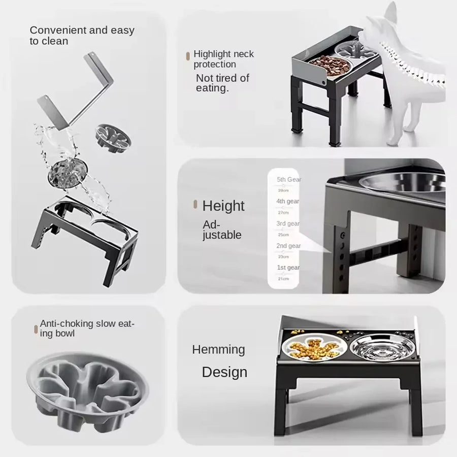 Height Adjustable Pet Feeding Bowl Dog Bowl Elevated Pet Dish Food Water Bowl