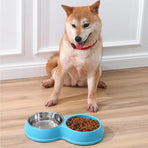 Dog Slow Feeder Double Bowl Pet Food and Water Dish - Blue