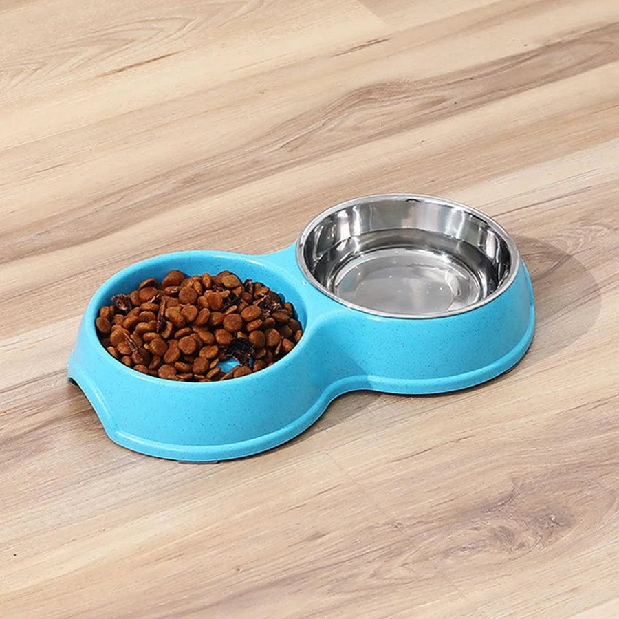 Dog Slow Feeder Double Bowl Pet Food and Water Dish - Blue