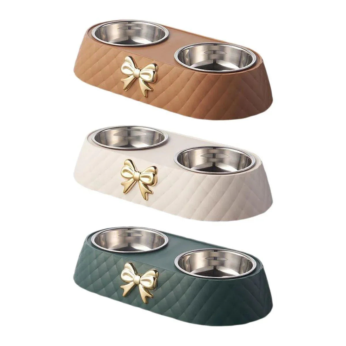 Stainless Steel Double Pet Bowl Non-Slip Anti-Knock Dog Cat Feeder Utensils - Green