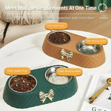 Stainless Steel Double Pet Bowl Non-Slip Anti-Knock Dog Cat Feeder Utensils - Green - Low Angle