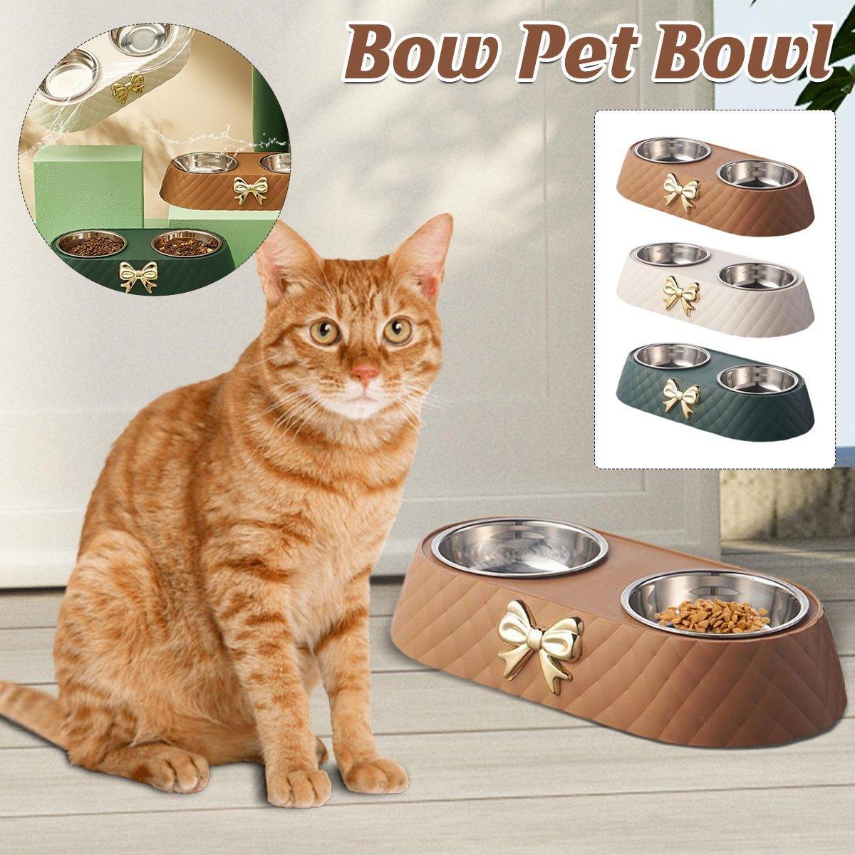 Stainless Steel Double Pet Bowl Non-Slip Anti-Knock Dog Cat Feeder Utensils - Green