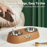 Stainless Steel Double Pet Bowl Non-Slip Anti-Knock Dog Cat Feeder Utensils - Green - Top-Down View
