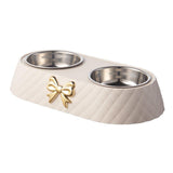 Stainless Steel Double Pet Bowl Non-Slip Anti-Knock Dog Cat Feeder Utensils - Green - Close-Up Angle