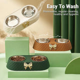 Stainless Steel Double Pet Bowl Non-Slip Anti-Knock Dog Cat Feeder Utensils - White - Close-Up Angle