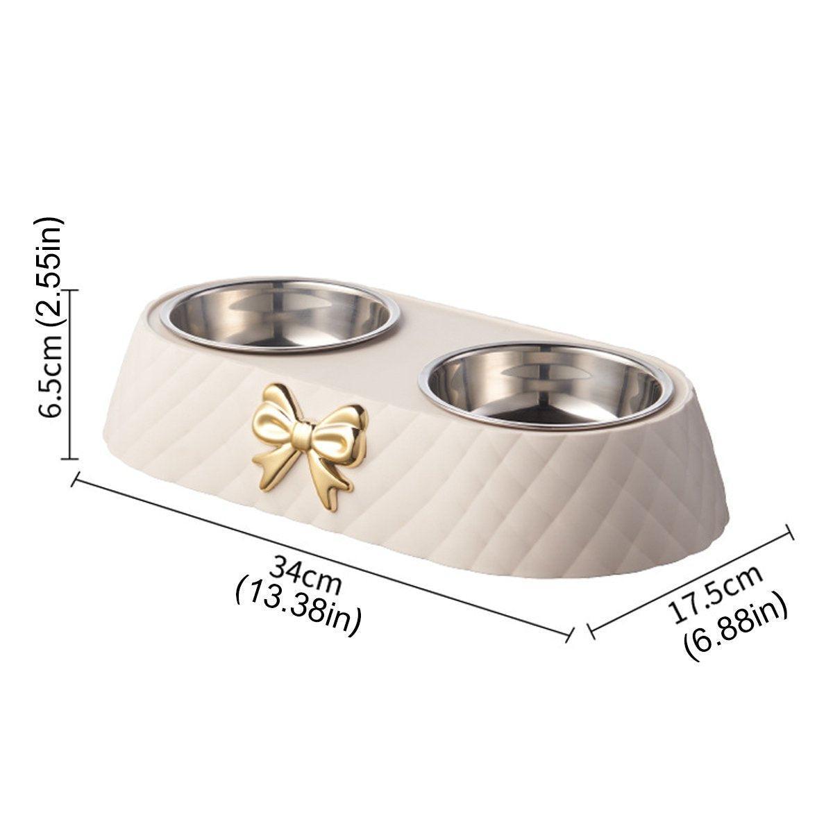 Stainless Steel Double Pet Bowl Non-Slip Anti-Knock Dog Cat Feeder Utensils - White