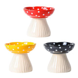 Pet Elevated Mushroom Bowl Ceramic Cat Dog Bowl Dish Food Feeder Raised Cat Bowl - Red - Front View