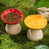Pet Elevated Mushroom Bowl Ceramic Cat Dog Bowl Dish Food Feeder Raised Cat Bowl - Yellow - Side View