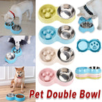 Dog Slow Feeder Double Bowl Pet Food and Water Dish - White
