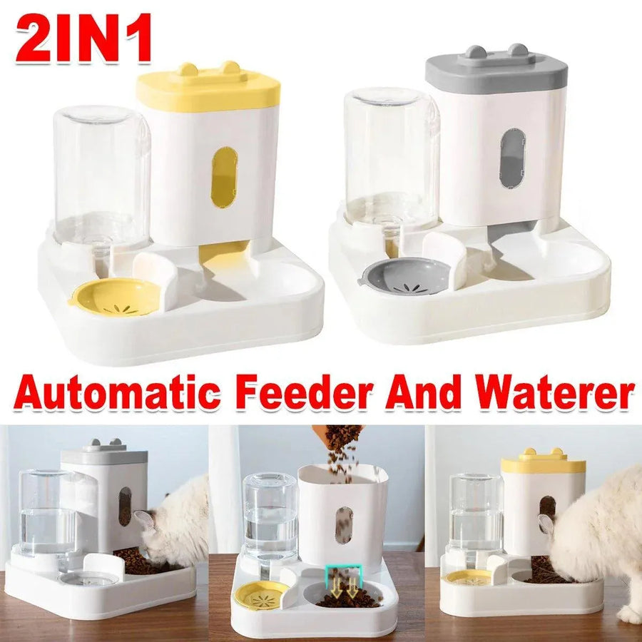 2in1 Pet Bowl Vertical Feeder and Drinker Cat Dog Bowl Water and Food in One - Grey