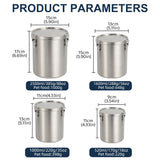 Stainless Steel Pet Food Storage Bucket Dog Cat Grain Container Bin Kitchen - 2500ml - Side View