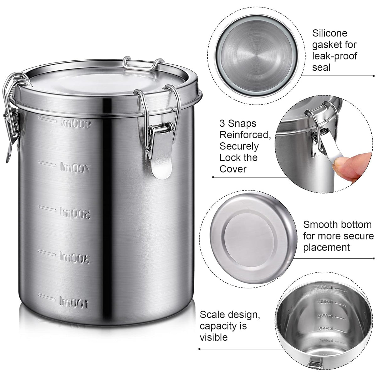 Stainless Steel Pet Food Storage Bucket Dog Cat Grain Container Bin Kitchen - 2500ml