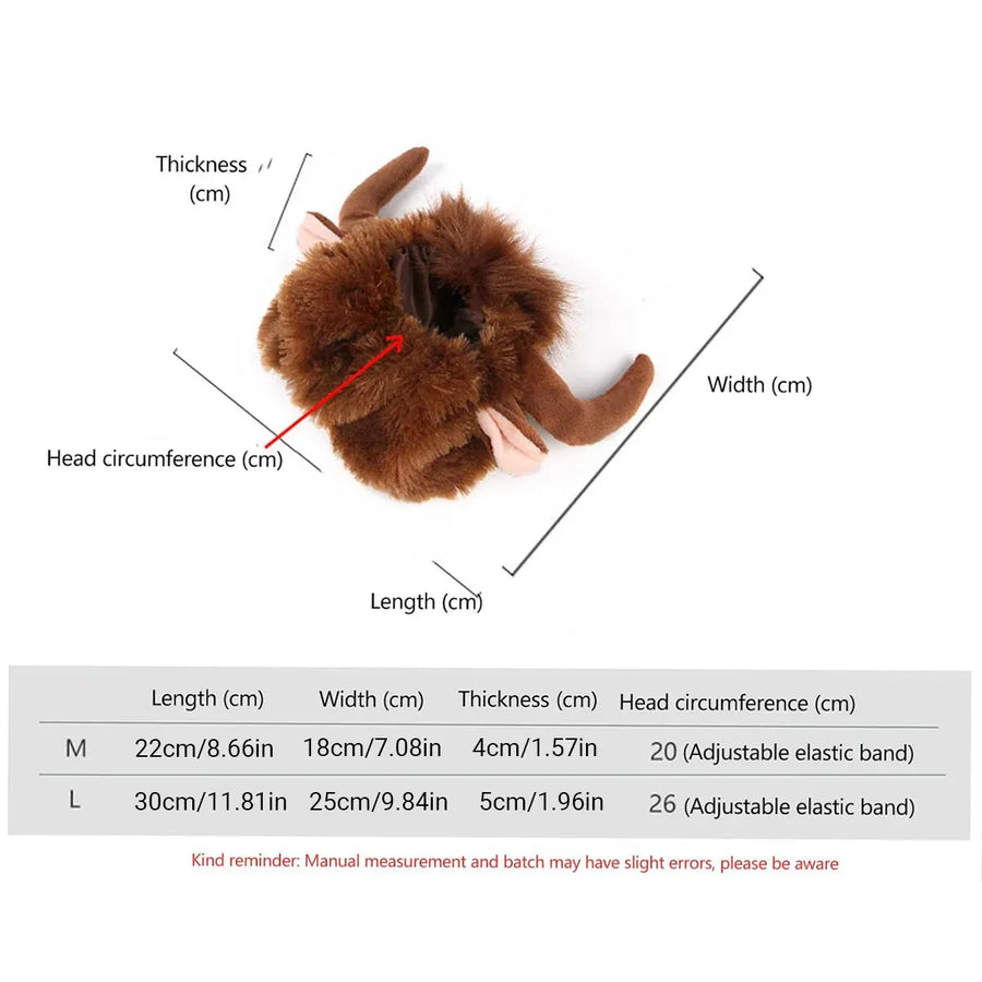 Pet Horn Wigs Headwear Adjustable for Dogs Cats Soft Comfortable Decoration - L