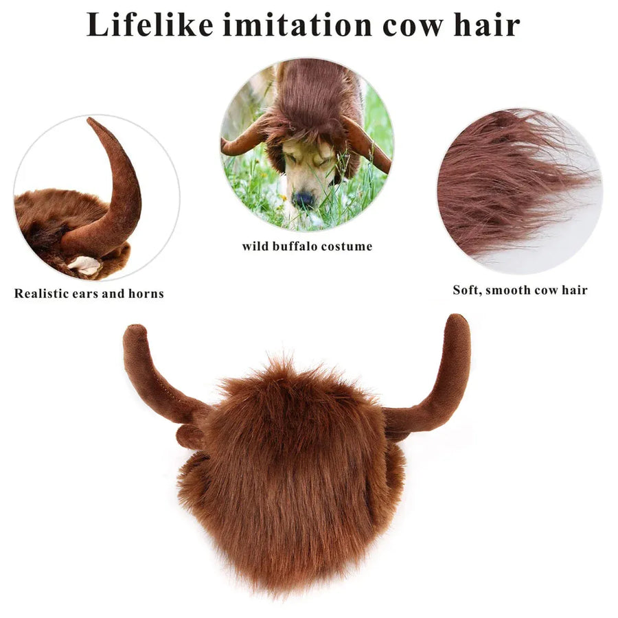 Pet Horn Wigs Headwear Adjustable for Dogs Cats Soft Comfortable Decoration - L