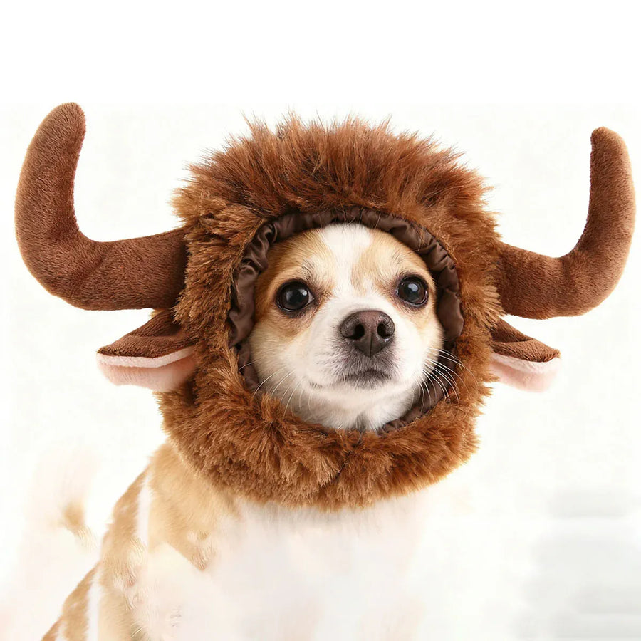 Pet Horn Wigs Headwear Adjustable for Dogs Cats Soft Comfortable Decoration - L
