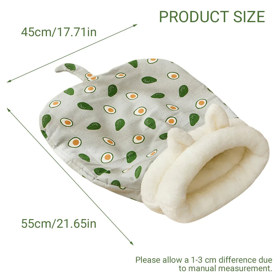 Semi Enclosed Warm Cat Sleeping Bag Comfortable Soft Fleece Pet Bed Easy Clean - Avocado