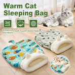Semi Enclosed Warm Cat Sleeping Bag Comfortable Soft Fleece Pet Bed Easy Clean - Fish