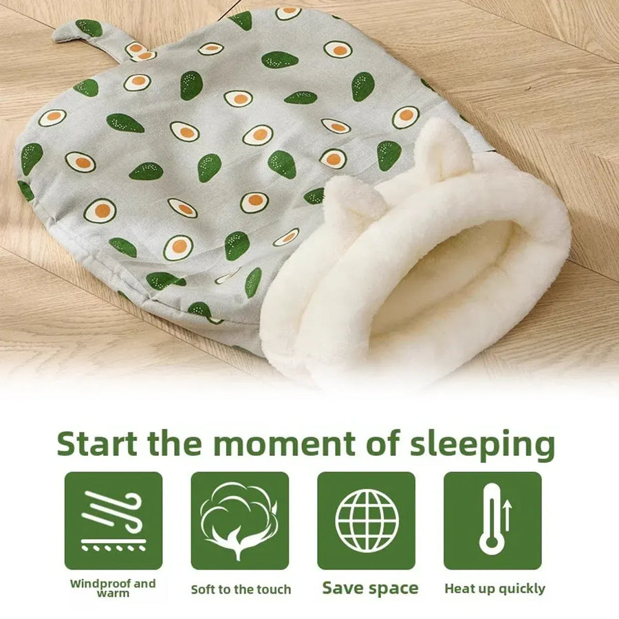 Semi Enclosed Warm Cat Sleeping Bag Comfortable Soft Fleece Pet Bed Easy Clean - Fish