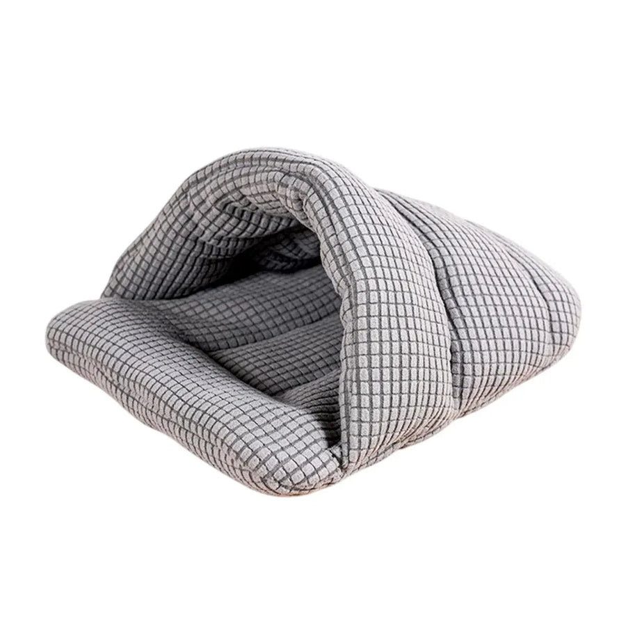 Pet Kennel Sleeping Bag Semi Enclosed Bed for Small Animals Cats and Puppies - Grey