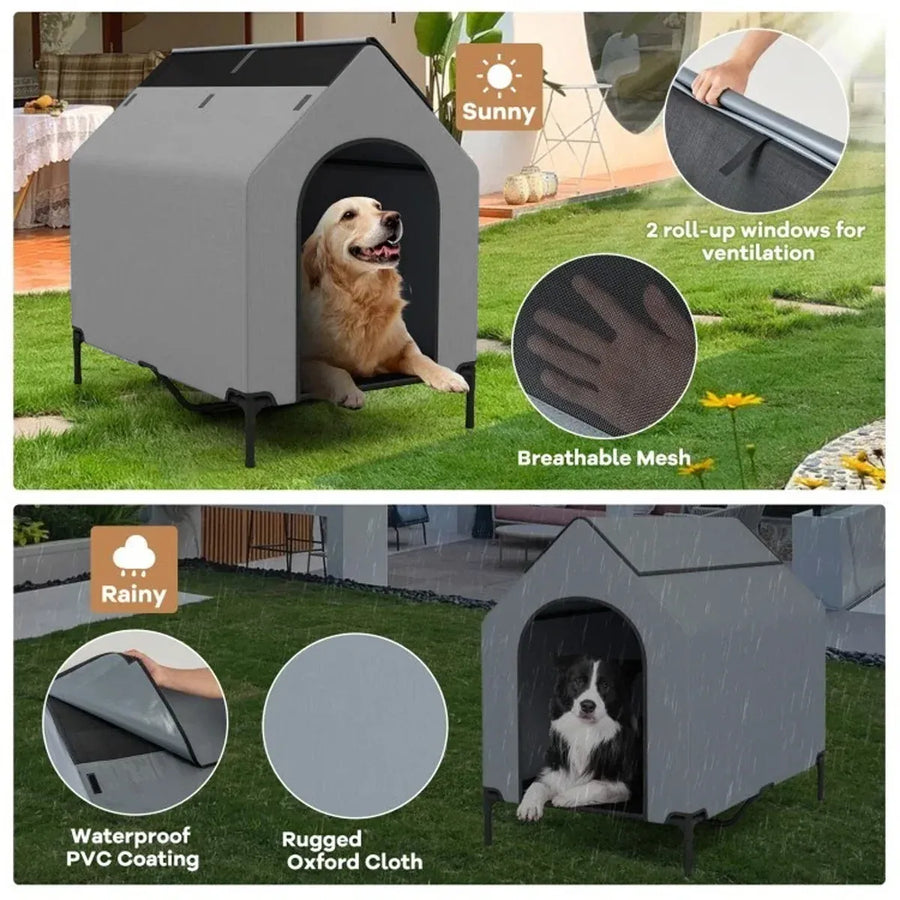 Outdoor Pet Camp Bed with Canopy Large Dogs Mesh Summer Breathable Kennel