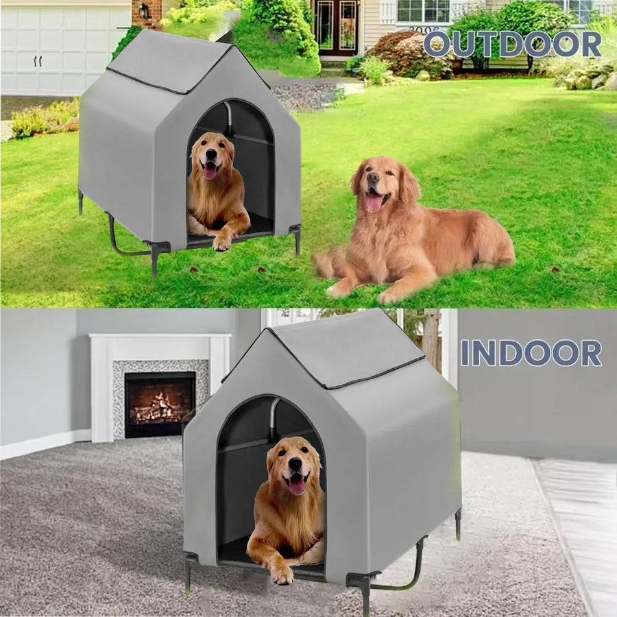 Outdoor Pet Camp Bed with Canopy Large Dogs Mesh Summer Breathable Kennel