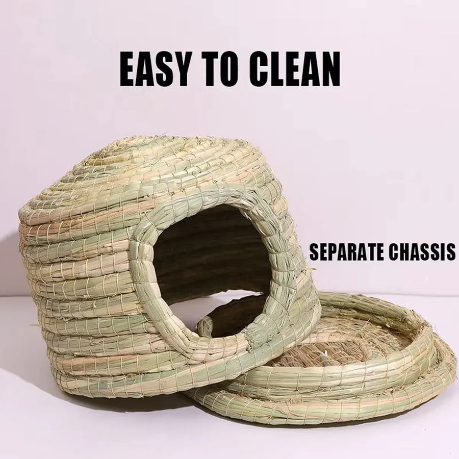 Rabbit Grass Nest Small Pet Breeding Hideout Natural Straw House For Hamster Use