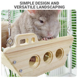 Wooden Cradle Swing Hammock Cage Accessory for Small Pets - Top-Down View