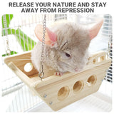 Wooden Cradle Swing Hammock Cage Accessory for Small Pets - 45-Degree Angle