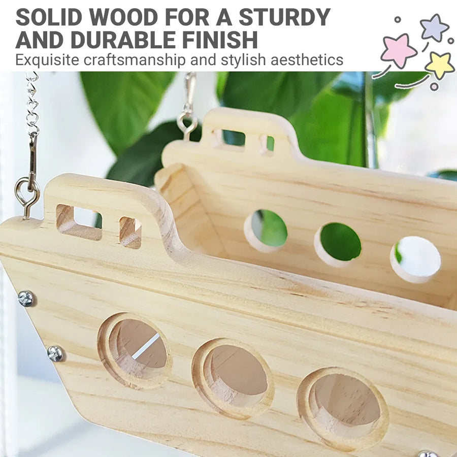 Wooden Cradle Swing Hammock Cage Accessory for Small Pets