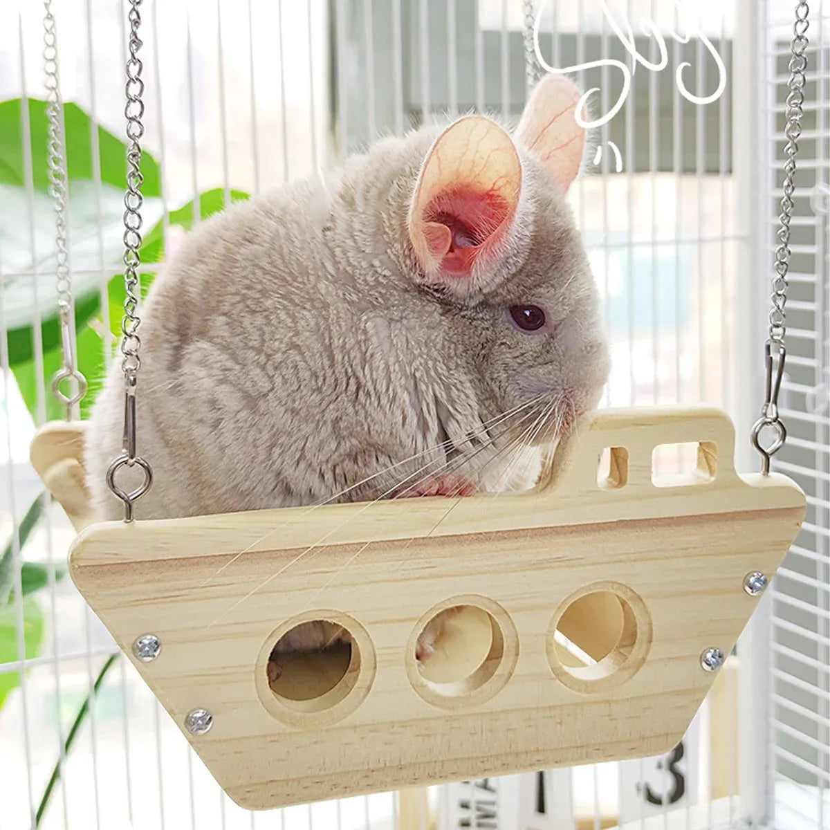 Wooden Cradle Swing Hammock Cage Accessory for Small Pets