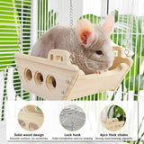 Wooden Cradle Swing Hammock Cage Accessory for Small Pets - Low Angle