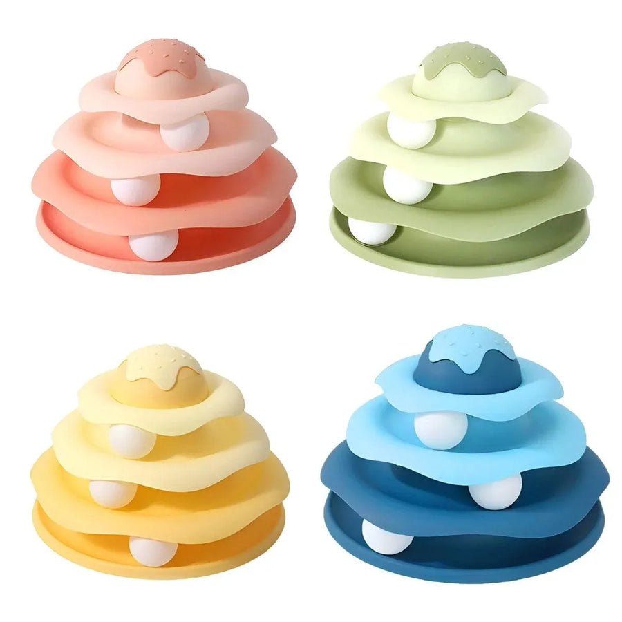 Funny Cat Toy Pet Toys Plastic Tower Interactive Track Ball Playing Game 3 Level - Blue